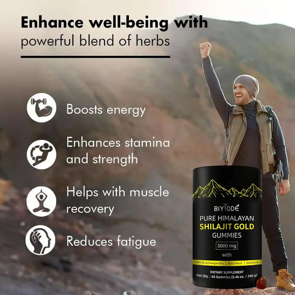 Pure Himalayan 60 Shilajit Gold Gummies Help With Muscle Recovery Reduce Fatigue Boost Energy