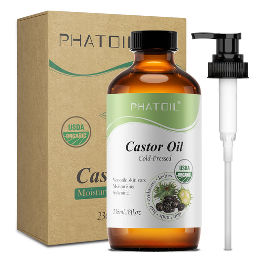 Organic Castor Oil,Cold Pressed Unrefined Essential Oil For Hair Care Eyelash & Nail Growth Moisturizes Skin