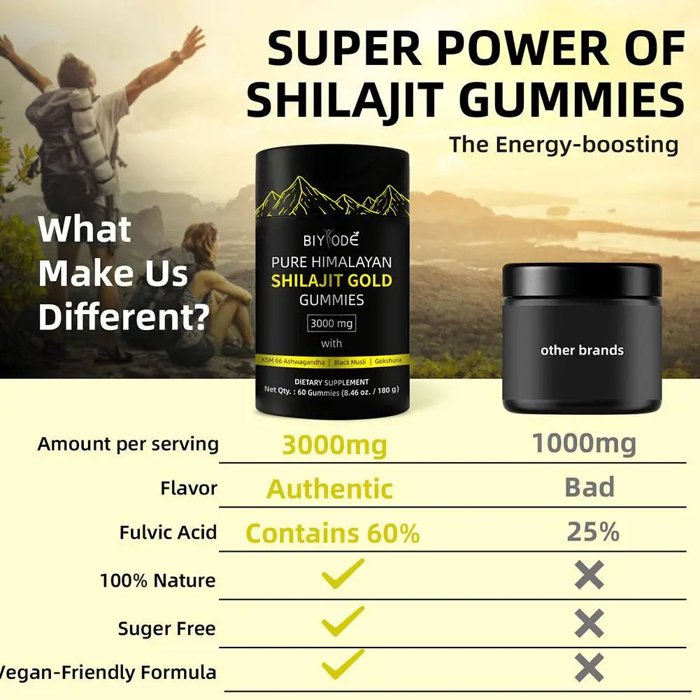 Pure Himalayan 60 Shilajit Gold Gummies Help With Muscle Recovery Reduce Fatigue Boost Energy