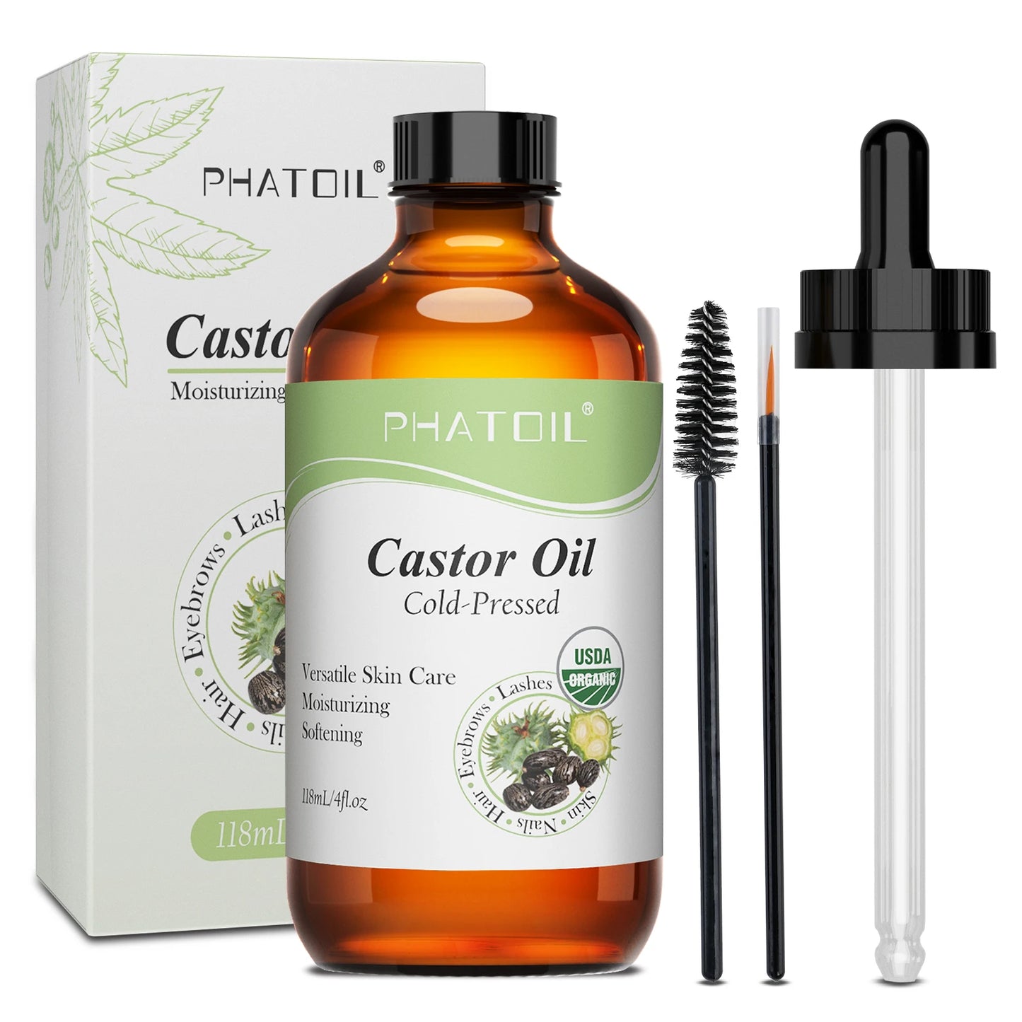 Organic Castor Oil,Cold Pressed Unrefined Essential Oil For Hair Care Eyelash & Nail Growth Moisturizes Skin