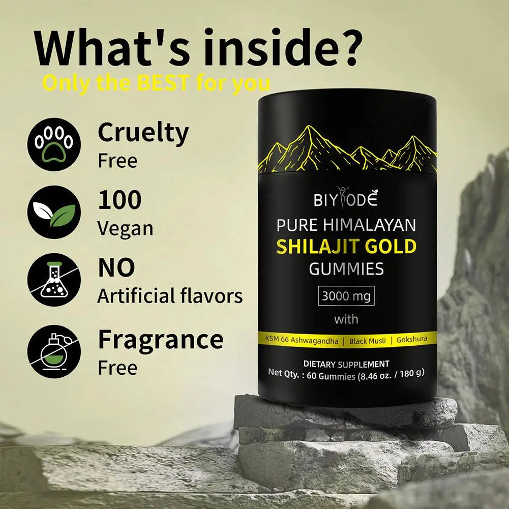 Pure Himalayan 60 Shilajit Gold Gummies Help With Muscle Recovery Reduce Fatigue Boost Energy