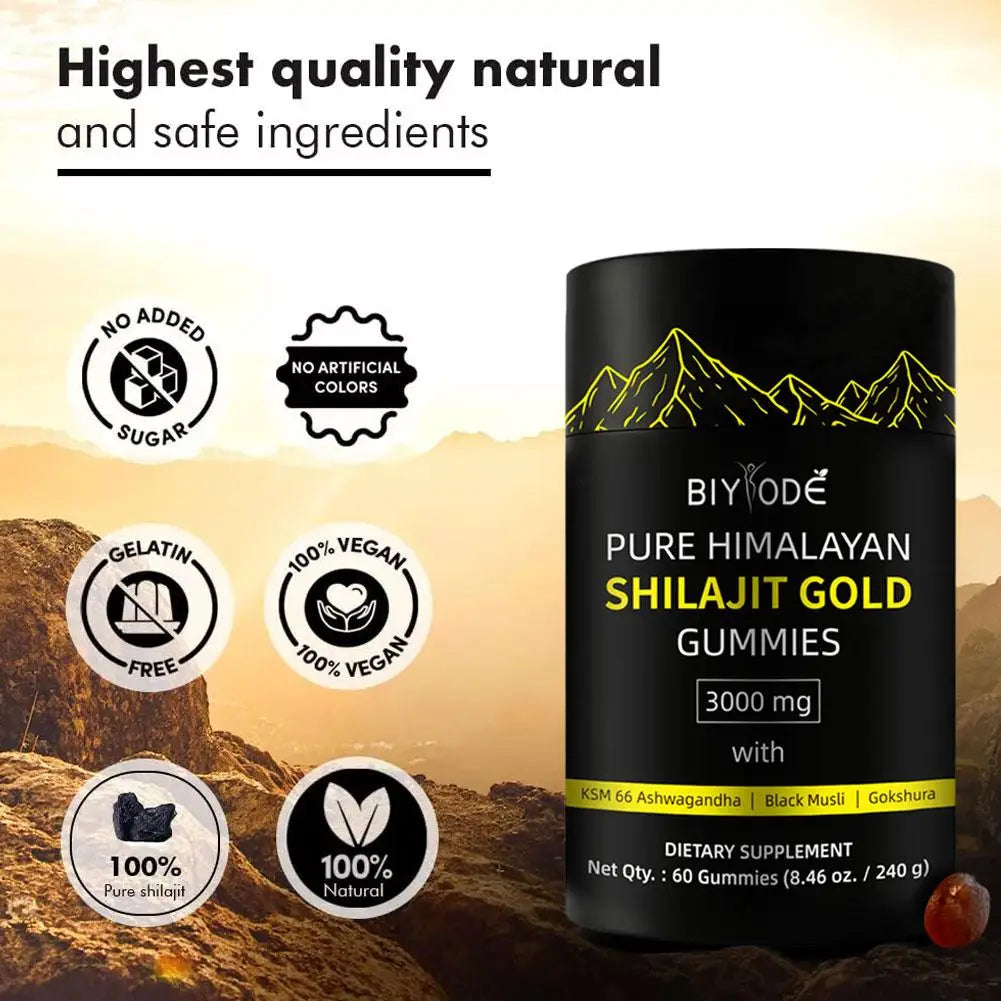 Pure Himalayan 60 Shilajit Gold Gummies Help With Muscle Recovery Reduce Fatigue Boost Energy